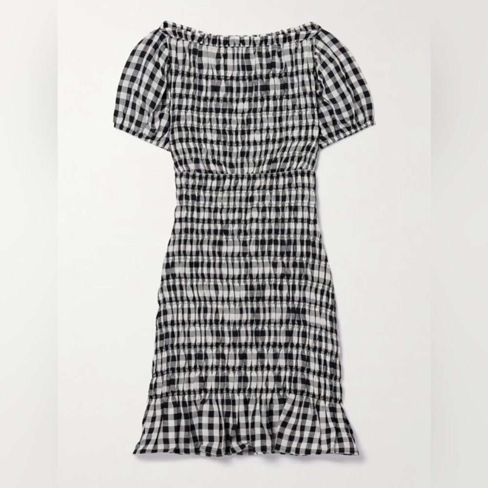 Doen Rizzo Linen Smocked Boat Neck Short Puff Sleeve Mini Dress Marilyn Gingham - Picture 13 of 15